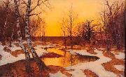 Edward Rosenberg Solnedgang i vinterlandskap painting